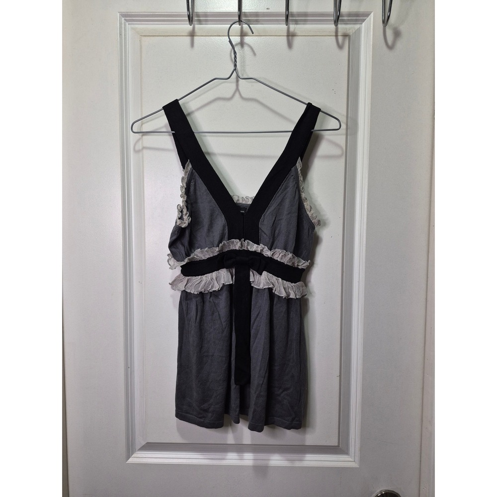 Moda International Silk Blend Ruffle Empire Waist Tank Top Gray Black 
XS‎ Y2k